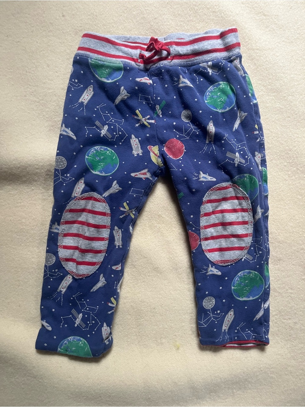 Kids Space-Print Reversible Pants - Space and Stripes with knee patches